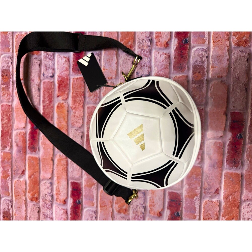 adidas Soccer Ball Round Crossbody Bag Zip Lined White/Black/Gold